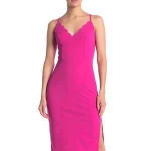 Socialite Hot Pink Bodycon Scallop Trim Dress